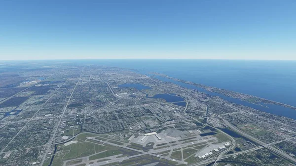 Miami aerial view, Miami drone aerial view 3d render