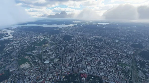 Bird\'s-eye view of Riga, Riga view from a drone 3D render