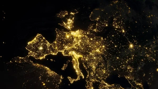 Europe from space, night Europe from space, lights of European cities 3d render