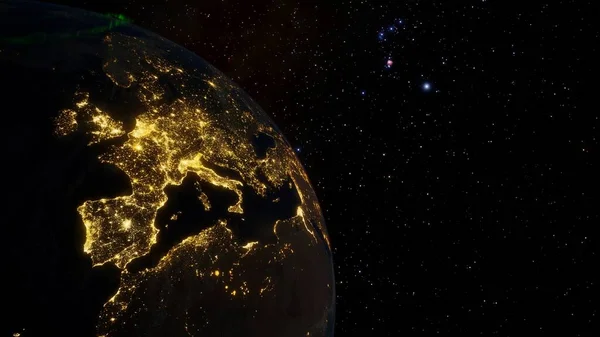 Europe from space, night Europe from space, lights of European cities 3d render