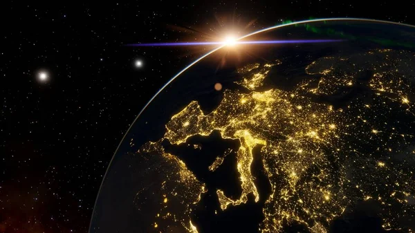 Europe from space, night Europe from space, lights of European cities 3d render