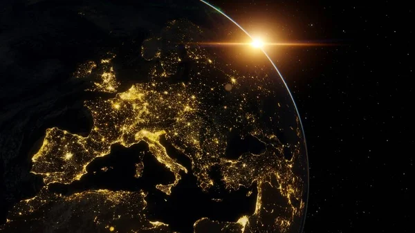 Europe from space, night Europe from space, lights of European cities 3d render