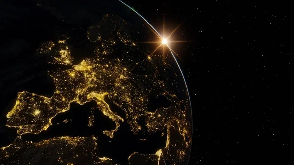 Europe from space, night Europe from space, lights of European cities 3d render
