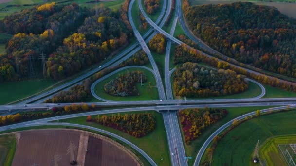 Luftaufnahme Vom Autobahnkreuz Hegau Bodenseenähe Einem Späten Nachmittag Einem Sonnigen — Stockvideo