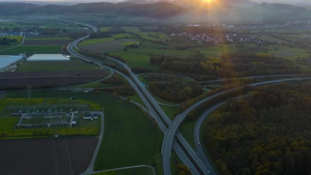 Luftaufnahme Vom Autobahnkreuz Hegau Bodenseenähe Einem Späten Nachmittag Einem Sonnigen — Stockvideo