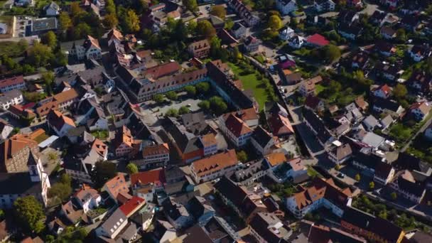 Flygfoto Över Staden Kandern Tyskland Solig Morgon Hösten Höst — Stockvideo