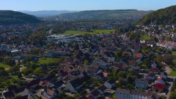 Luchtfoto Van Stad Loerach Hauingen Duitsland Een Zonnige Ochtend Herfst — Stockvideo