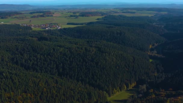 黒い森の中でドイツの村エブネット周辺の空中ビュー 秋の晴れた日には — ストック動画