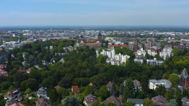 Luchtfoto Van Stad Darmstadt Duitsland Een Zonnige Dag Zomer — Stockvideo