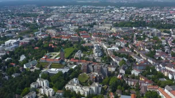 Luftaufnahme Der Stadt Darmstadt Deutschland Einem Sonnigen Tag Sommer — Stockvideo