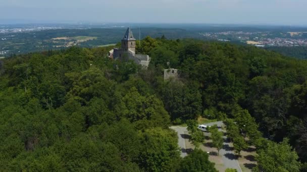 Widok Lotu Ptaka Zamek Burg Frankenstein Pobliżu Mhltal Niemczech Słoneczny — Wideo stockowe