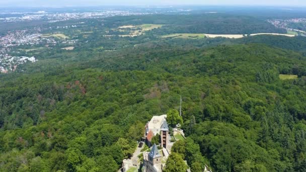 Vista Aérea Castelo Burg Frankenstein Perto Mhltal Alemanha Num Dia — Vídeo de Stock