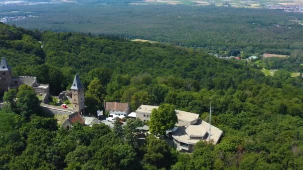 Aerial View Castle Burg Frankenstein Close Mhltal Germany Sunny Day — Stock Video