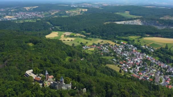 Letecký Pohled Zámek Burg Frankenstein Blízkosti Mhltalu Německu Slunečného Dne — Stock video