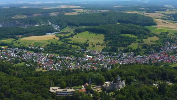 Luftaufnahme Der Burg Frankenstein Der Nähe Des Mühltals Deutschland Einem — Stockvideo