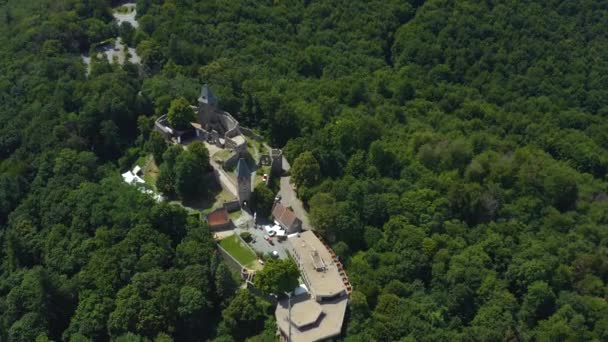 Aerial View Castle Burg Frankenstein Close Mhltal Germany Sunny Day — Stock Video