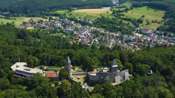 Aerial View Castle Burg Frankenstein Close Mhltal Germany Sunny Day — Stock Video