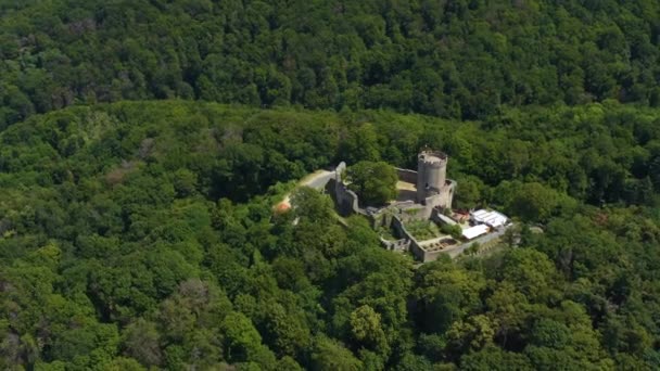 Luftaufnahme Der Stadt Und Der Burg Alsbach Deutschland Einem Sonnigen — Stockvideo