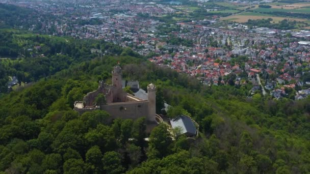Vista Aérea Castelo Schloss Auerbach Cidade Zwingenberg Alemanha — Vídeo de Stock