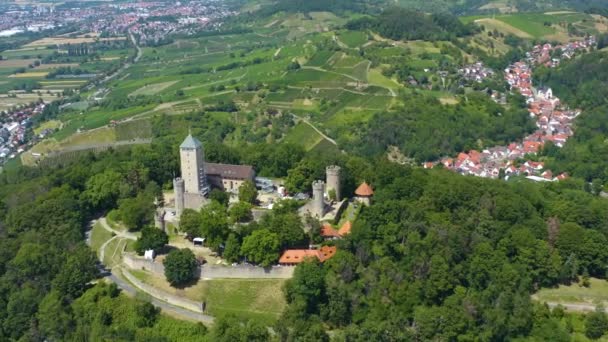 Vista Aérea Castelo Starkenburg Lado Cidade Heppenheim Alemanha — Vídeo de Stock