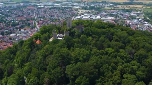 Aerial View Castle Starkenburg City Heppenheim Germany — Stock Video