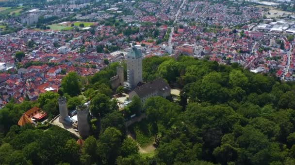 Vista Aérea Del Castillo Starkenburg Junto Ciudad Heppenheim Alemania — Vídeos de Stock