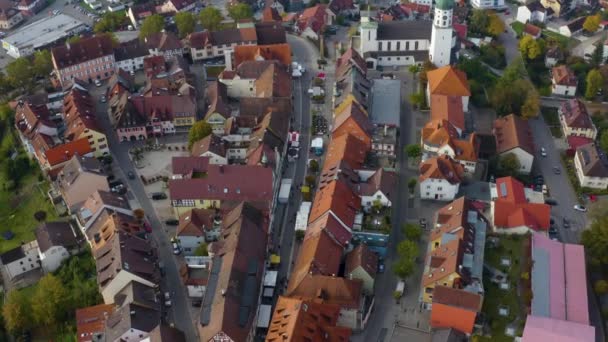 Luftaufnahme Der Stadt Stockach Bodensee Einem Sonnigen Herbsttag — Stockvideo