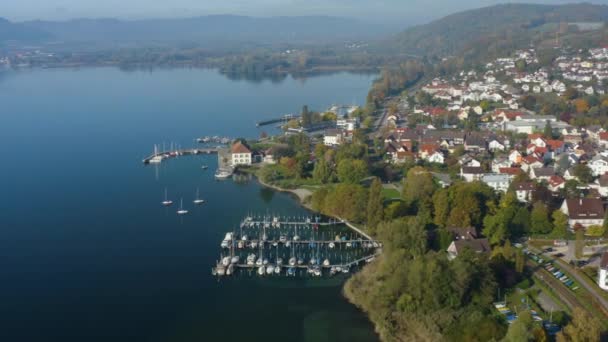 Luftaufnahme Der Stadt Bodman Ludwigshafen Bodensee Einem Sonnigen Herbsttag — Stockvideo