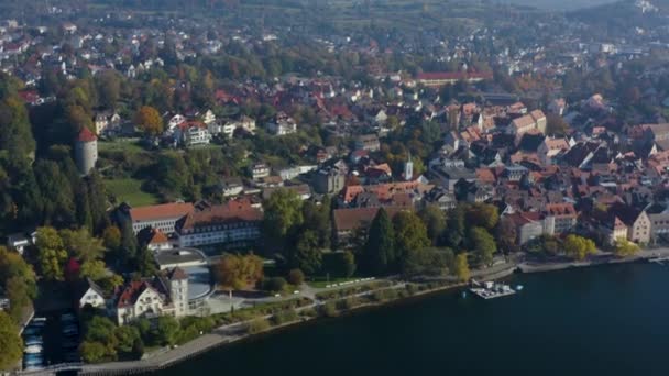 Vista Aérea Ciudad Ueberlingen Junto Lago Constanza Alemania Día Soleado — Vídeos de Stock