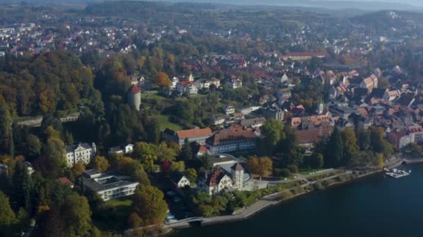 Vista Aérea Ciudad Ueberlingen Junto Lago Constanza Alemania Día Soleado — Vídeo de stock