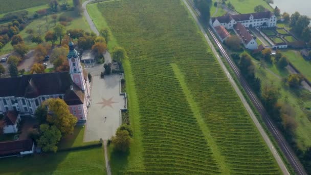 Luftaufnahme Des Klosters Birnau Und Des Schlosses Maurach Bodensee Einem — Stockvideo