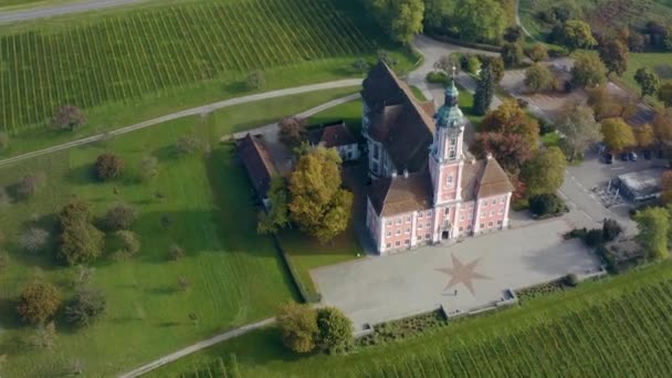 Vista Aérea Mosteiro Birnau Palácio Maurach Lado Lago Constance Alemanha — Vídeo de Stock