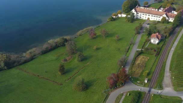 Vista Aérea Del Monasterio Birnau Palacio Maurach Lado Del Lago — Vídeos de Stock