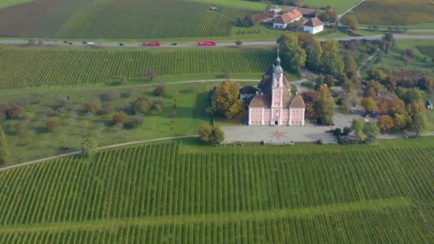 Luftaufnahme Des Klosters Birnau Und Des Schlosses Maurach Bodensee Einem — Stockvideo