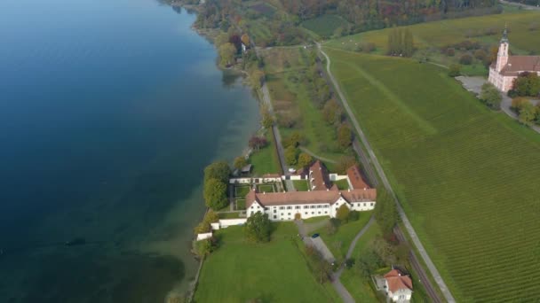 Letecký Pohled Klášter Birnau Palác Maurach Jezera Constance Německu Slunečného — Stock video