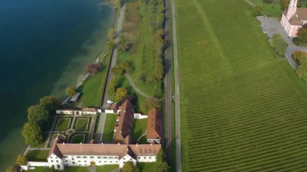 Flygfoto Över Klostret Birnau Och Palatset Maurach Bredvid Bodensjön Tyskland — Stockvideo