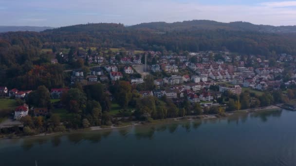 Luftaufnahme Der Stadt Unteruhldingen Bodensee Einem Sonnigen Herbsttag — Stockvideo