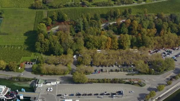 Luchtfoto Van Stad Meersburg Naast Het Bodenmeer Duitsland Een Zonnige — Stockvideo