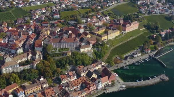 Luftaufnahme Der Stadt Meersburg Bodensee Einem Sonnigen Tag Herbst — Stockvideo