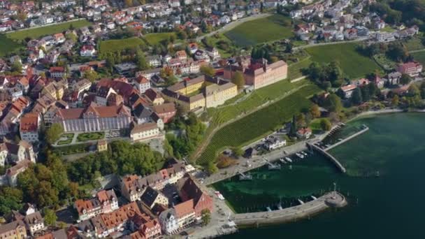 Letecký Pohled Město Meersburg Jezera Constance Německu Slunečného Podzimního Dne — Stock video