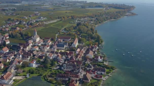 Vista Aérea Ciudad Hagnau Bodensee Junto Lago Constanza Alemania Día — Vídeo de stock