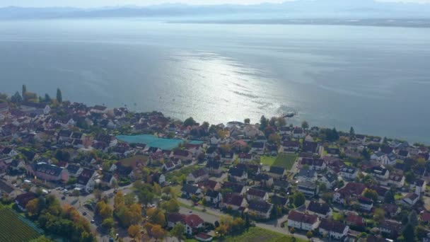 Letecký Pohled Město Hagnau Bodensee Jezera Constance Německu Slunečného Podzimního — Stock video