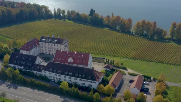 Luchtfoto Van Het Paleis Schlo Kirchberg Naast Het Bodenmeer Duitsland — Stockvideo