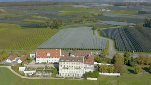 Letecký Pohled Palác Schlo Kirchberg Jezera Constance Německu Slunečného Podzimního — Stock video