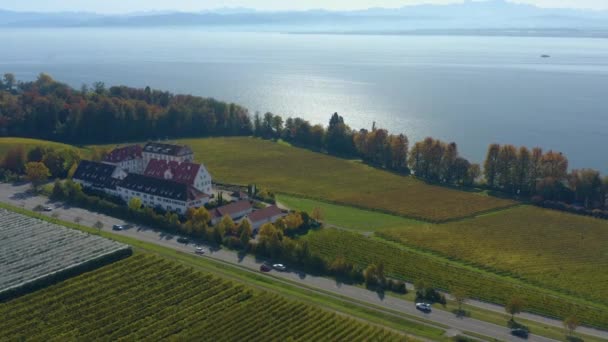 Luftaufnahme Des Schlosses Schlo Kirchberg Bodensee Deutschland Einem Sonnigen Herbsttag — Stockvideo