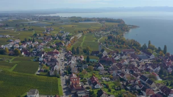 Vista Aérea Ciudad Hagnau Bodensee Junto Lago Constanza Alemania Día — Vídeo de stock