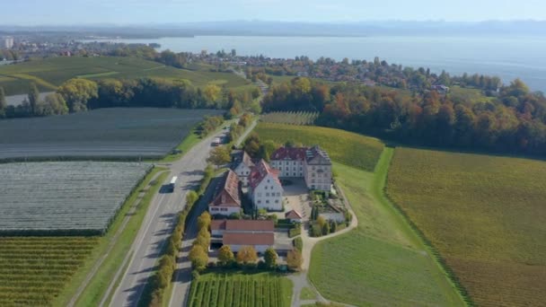 Luftaufnahme Des Schlosses Schlo Kirchberg Bodensee Deutschland Einem Sonnigen Herbsttag — Stockvideo