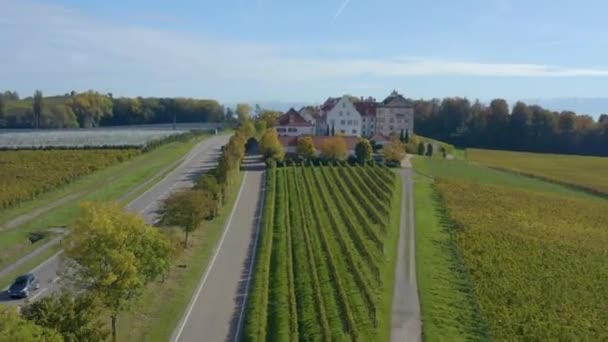 Luftaufnahme Des Schlosses Schlo Kirchberg Bodensee Deutschland Einem Sonnigen Herbsttag — Stockvideo