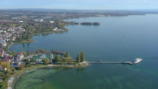 Letecký Pohled Město Immenstaad Jezera Constance Německu Slunečného Podzimního Dne — Stock video