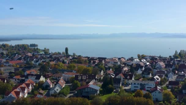 Vista Aérea Ciudad Immenstaad Junto Lago Constanza Alemania Día Soleado — Vídeos de Stock